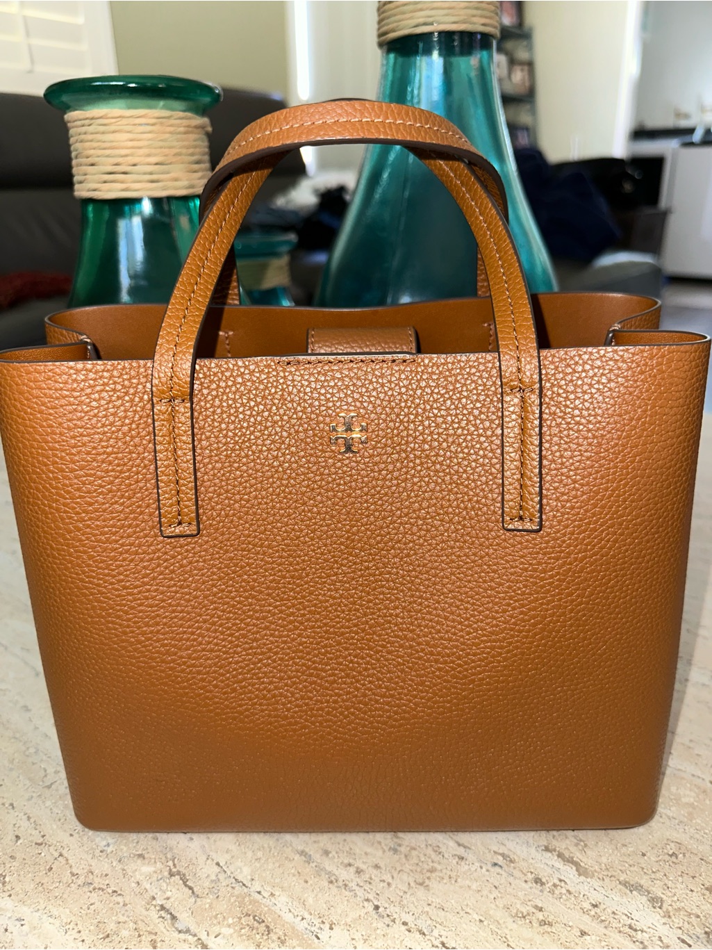Tory Burch Kira Pebbled Leather Tote In Cognac Brown “ Missing Strap”
